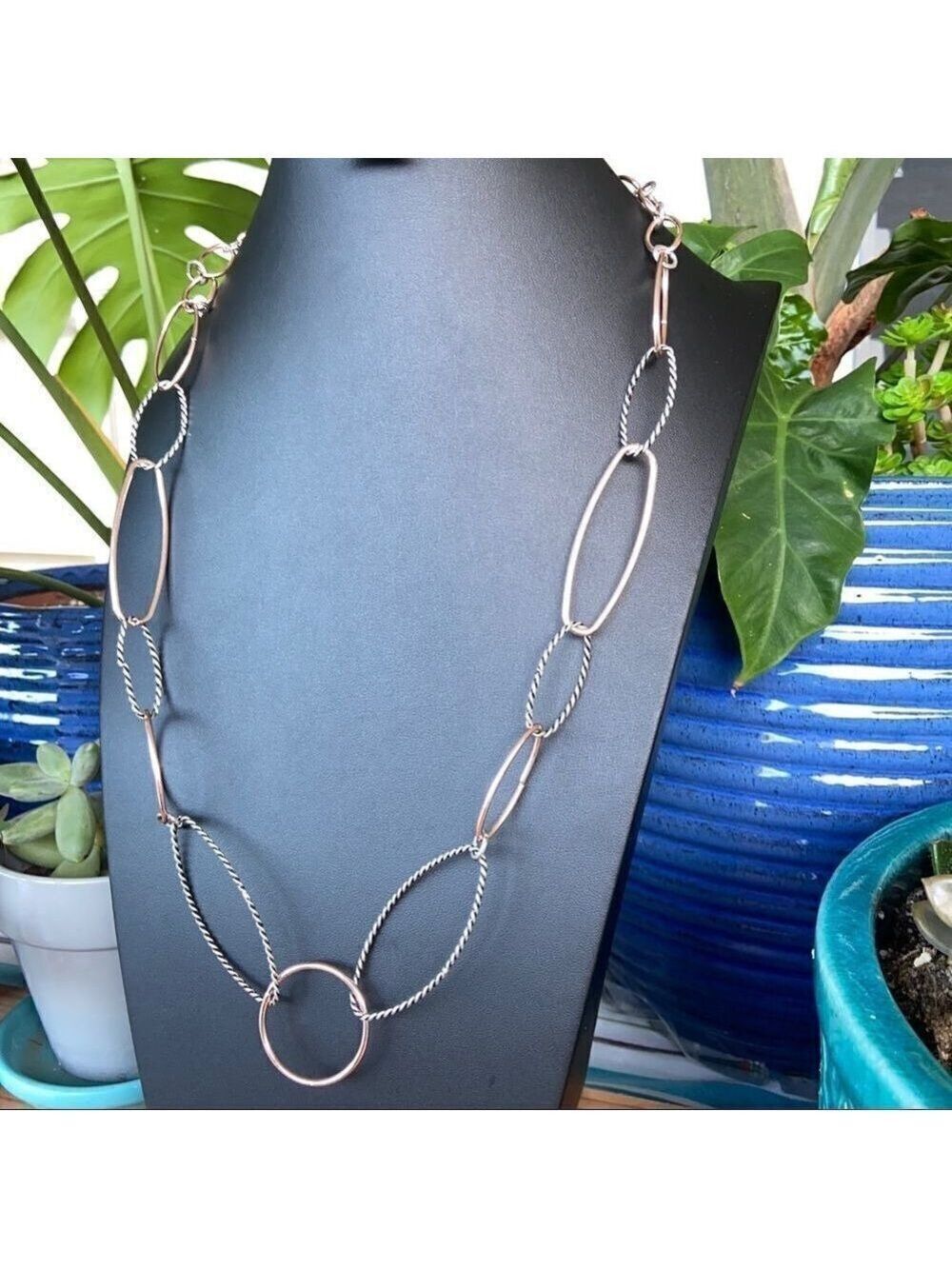 Chico’s Black Silver Gold Link Necklace